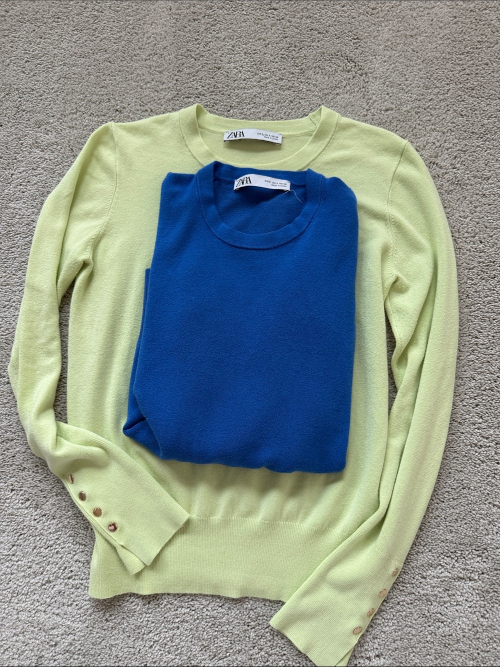 ZARA basic knit Crewneck Sweaters in Lime and Royal Blue